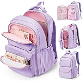 VGOCO Backpack for Girls,Kids School Backpack Girls Cute Kindergarten Elementary Preschool Middle School Bags Kids Teens Aesthetic Bookbag Kawaii Backpacks Student Daypack Purple