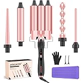 MOCEMTRY 5 in 1 Curling Wand Set (0.35"-1.25") with 3 Barrel Hair Crimper, Bubble Curling Wand and 3 Ceramic Barrels, Curling Iron 1 inch Crimper Hair Tool Waver with Two Temp Control, Gifts for Women