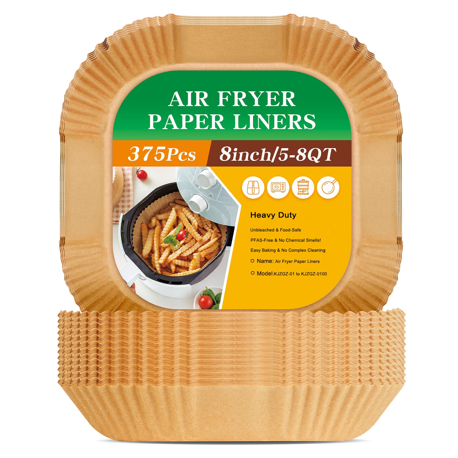 Photo 1 of 375Pcs Air Fryer Paper Liners, 8" Square Air Fryer Liners Disposable, Heavy-Duty Parchment Paper for 5-8 qt Airfryer, Non-Stick & Non-Leak Paper Liners for Oven Pan, Deep Fryer Parts & Accessories
