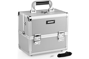 OUDMAY Makeup Case - Professional Portable Aluminum Cosmetics Storage Box With Locks and 2-Deck Folding Trays Silvery Diamond
