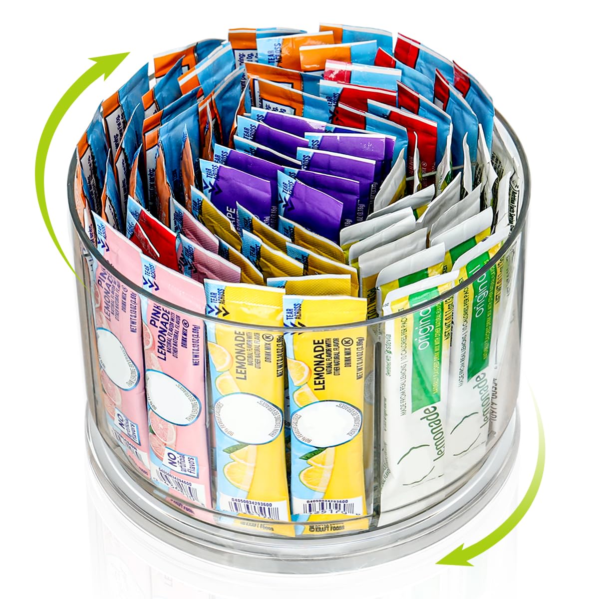Photo 1 of AIEVE Drink Packet Organizer, 360° Rotating Lazy Susan Turntable Powdered Drink Mix Holder, Acrylic Water Packet Container for Pantry Organizer Kitchen Storage Organization (Round)