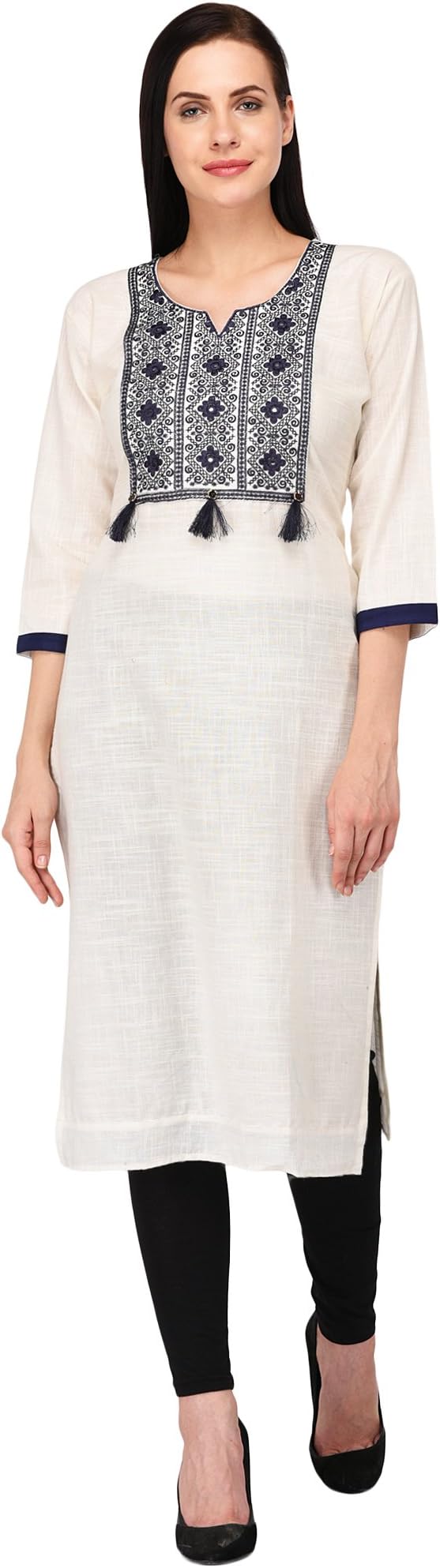 ARZONAI White Blue MA-KU-9801 SUPERIER EMBRIO Cotton Kurti for Women