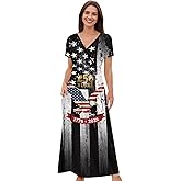 ZWPINITUP Women's Fall Summer Short Sleeve Ankle Length V-Neck Party Dress with Pockets Size S-3XL