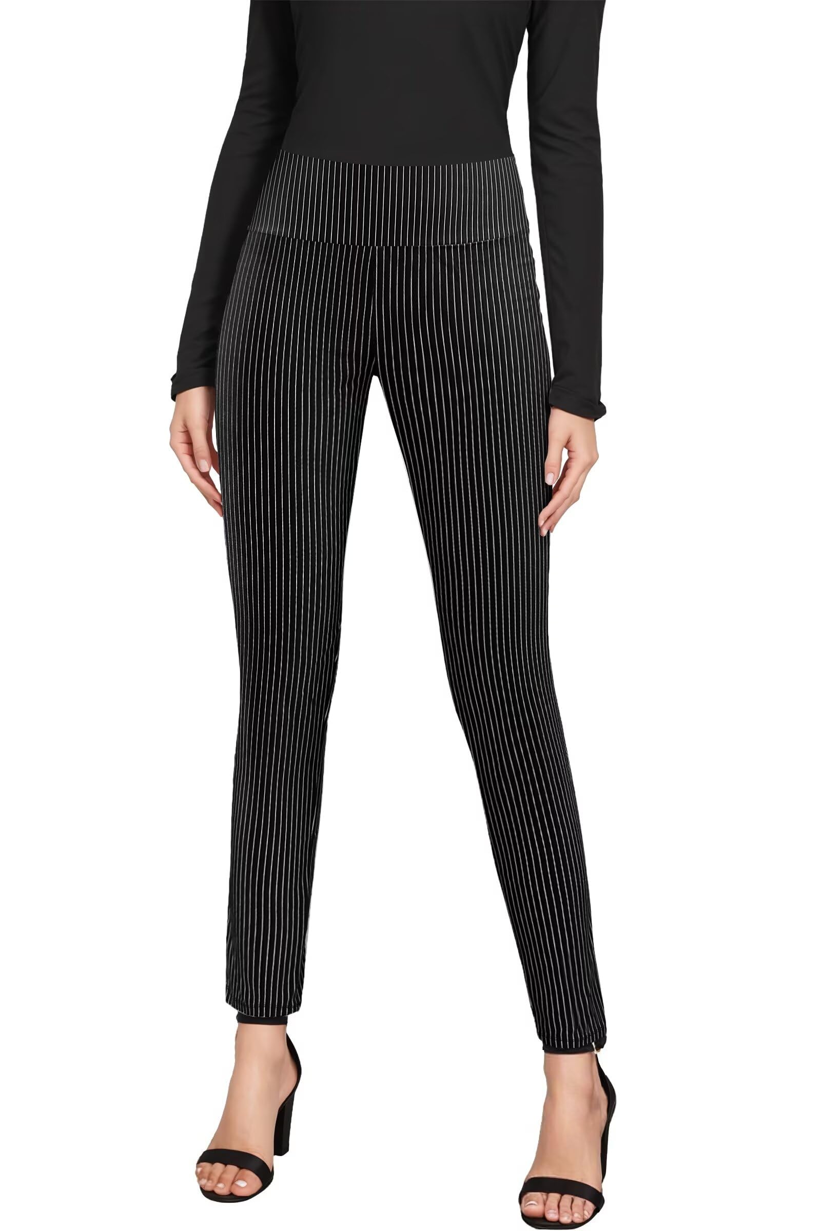 Photo 1 of & Company Women Office Dressy Leggings Skinny Trousers with Print KP44972 Pinstripe Blackwhite Small