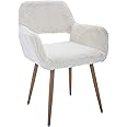 KCC Furry Desk Chair, Mid-Century Modern Accent Comfy Armchair with Faux Fur for Teen Girls, Wood Look Metal Legs Living Dining Room, Home Vanity Makeup Office No Wheel, White.