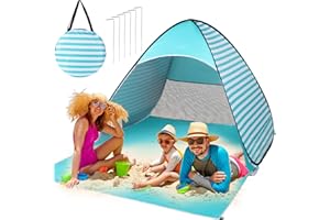 Easy Pop Up Beach Tent 2-3 Person Sun Shelter Lightweight Family Beach Shade UPF 50+ Anti UV Portable Beach Umbrella Automati