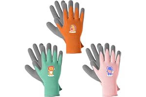 MIG4U Kids Gardening Gloves 3 Pairs, Rubber Coated Yard Work Gloves Waterproof Durable for Boys and Girls