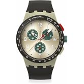 Swatch Chrono 42 Unisex Watch Dress Stainless Steel Beige Quartz Waterproof Obsidian Ink