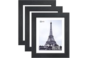 VCK 8x10 Picture Frame Set of 3 - Black, Textured Exclusive Solid Wood Picture Frames, Wall Hanging