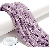 AD Beads Natural Gemstone Diamond-Cut Micro-Faceted Round Tiny 4mm Small Round for DIY Necklace Jewelry Making Beads (Lilac lepidolite)