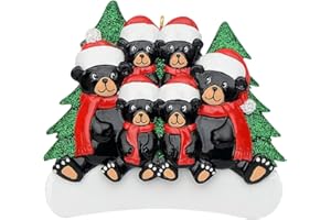 MAXORA Personalized Family Christmas Ornament 2024 - Black Bear Family of 6 Ornaments for Christmas Tree Decor - Personalized Bear Christmas Ornament