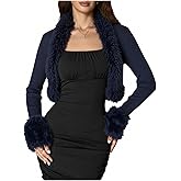 MakeMeChic Women's Faux Fur Open Front Coat Valentines Fuzzy Long Sleeve Crop Jacket Outerwear
