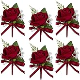 CherishedMoments Red Rose Boutonniere for Men Wedding Set of 6, Groom and Best Man Boutonniere Artificial Flowers for Wedding Ceremony Anniversary, Parties, Proms