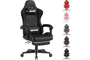 Opiesit Gaming Chair for Adults, Ergonomic Office Computer Chairs with Pocket Spring Cushion, PU Breathable Materials Video Game Chair, Linkage Armrest and Footrest Game Chairs (Black)