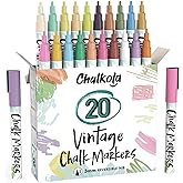 Fine Tip Liquid Chalk Markers for Chalkboard (20 Vintage Colors) - Dry Erase Marker Pens for Blackboard, Windows, Chalkboards Signs, Bistro - 3mm Reversible Tip