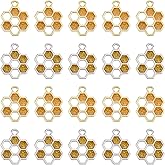 SUNNYCLUE 1 Box 60Pcs Honeycomb Charms Bulk Honey Comb Charms Alloy Enamel Gold Silver Hollow Hexagon Spring Sweet Bee Honey Charm for Jewelry Making Charms DIY Craft Necklace Bracelet Earring Adults