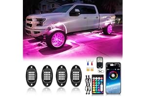 ZONECONA 4Pods Segmented RGB LED Rock Lights Kit with APP/RF Remote Control, Upgraded Multicolor Underglow Lights Neon Music Mode Waterproof 12V Underbody Light for Trucks Pickup Jeep Golf Cart ATV