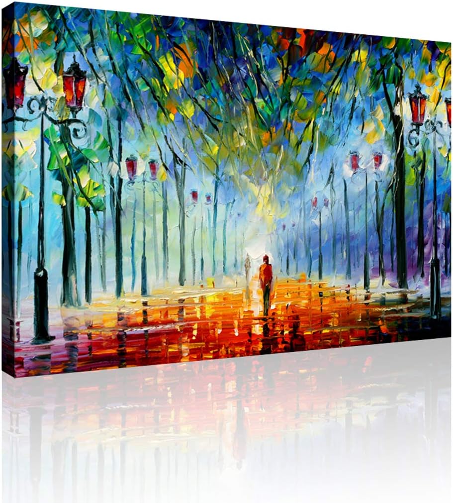 GOUJI Take a Stroll in The Park at Night Wall Art Inner-Framed Oil Paintings Printed on Canvas Modern Artwork for Office Home Decorations and Easy to Hang for Living Room, Bedroom
