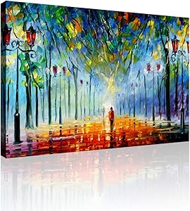 GOUJI Take a Stroll in The Park at Night Wall Art Inner-Framed Oil Paintings Printed on Canvas Modern Artwork for Office Home Decorations and Easy to Hang for Living Room, Bedroom