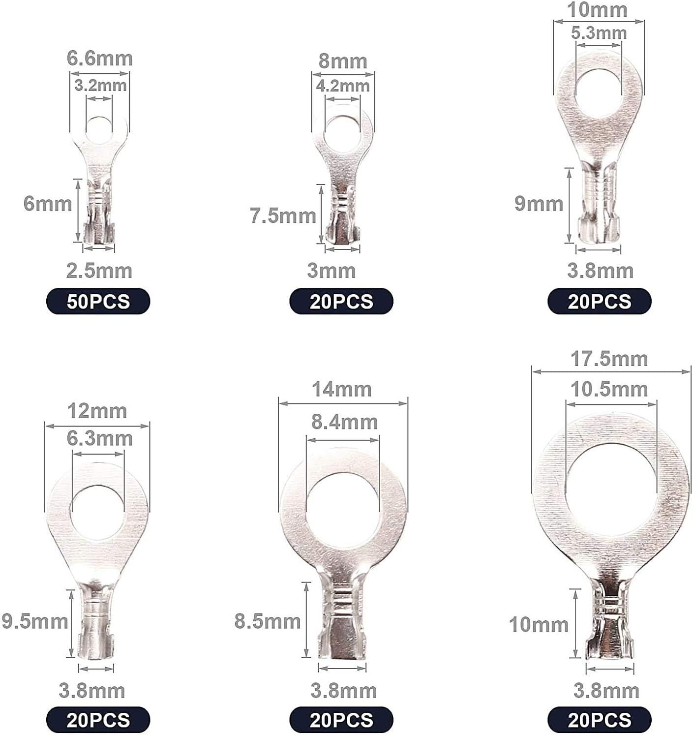 150 Pcs Silver OType Wire Crimp Copper Terminal Connerctor Kit, Cable