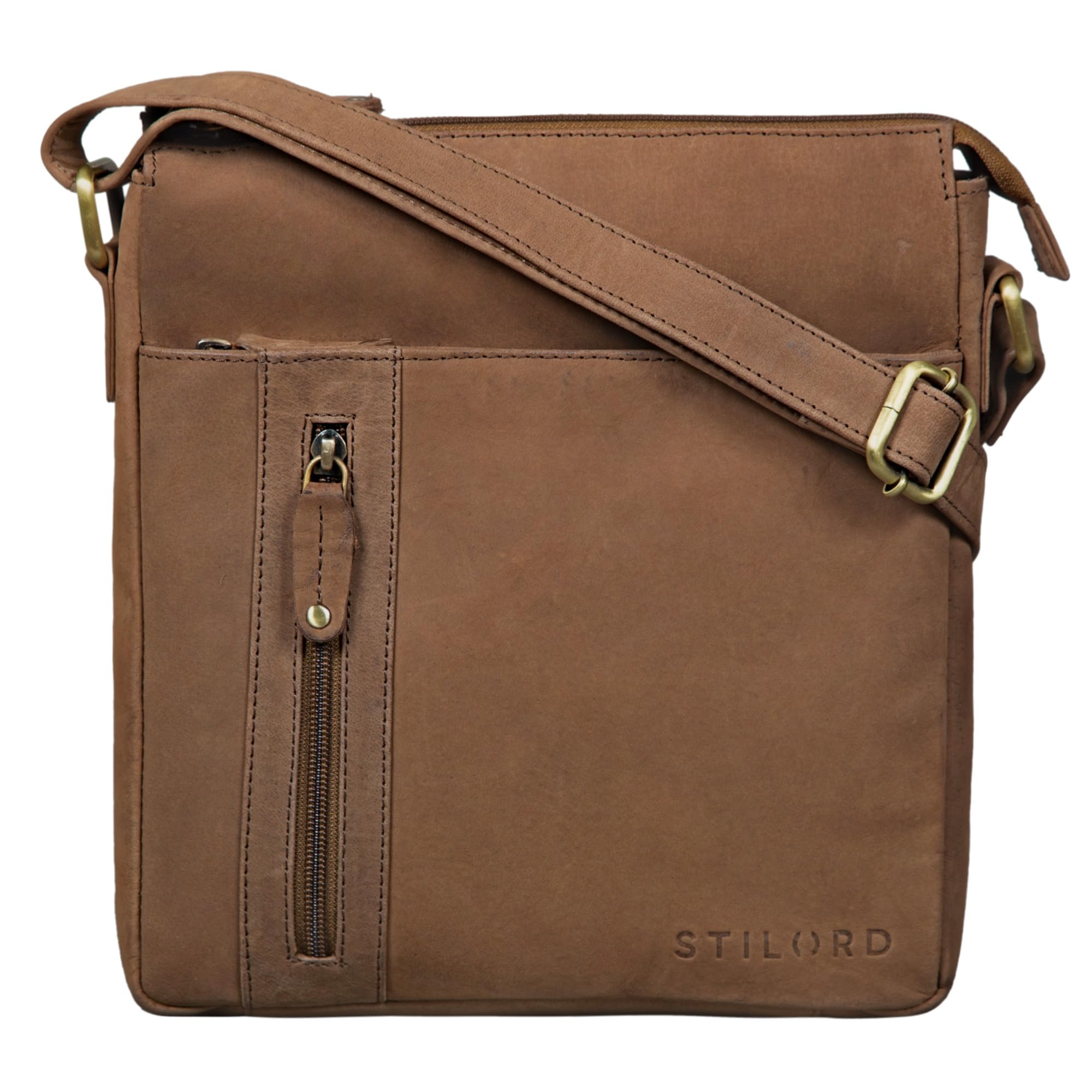 STILORD "Brady" Messenger Bag Leather Small Shoulder Bag 10,1 Tablet Cover inch Tray Bag Real Leather Colour:Austin - Brown