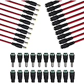 MILAPEAK (Real 18AWG 43x2pcs Strands) 10 Pairs DC Power Pigtail Cable 12V 5A Male & Female + 10 Pairs DC Power Jack Plug Adapter Barrel Connector for CCTV Home Security Surveillance (2.1mm x 5.5mm)