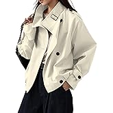 Megfie Jackets for Women Trendy Vintage Trench Coat Turtleneck Crop Jackets with Pockets