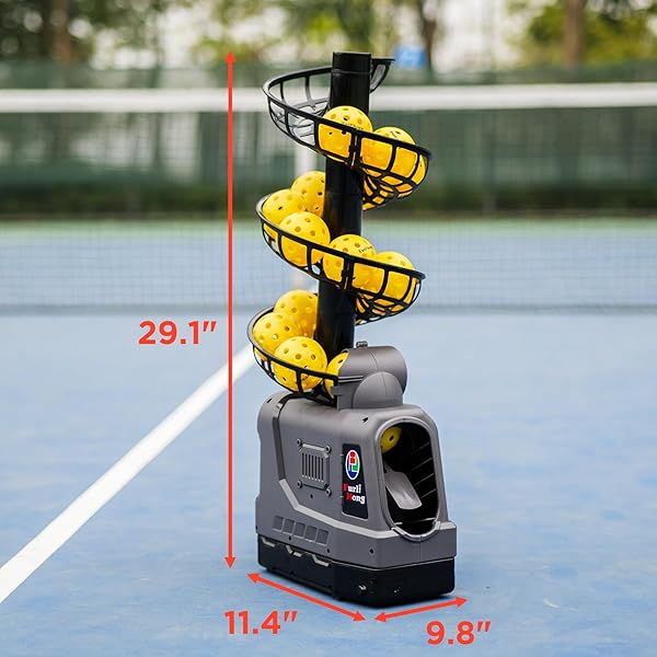 681PBH PICKLEBALL MACHINE WITH AUTO SWING, 3 ANGLES & 4 SPEEDS ADJUSTABLE, PORTABLE PICKLEBALL LAUNCHER FOR INDOORS & OUTDOORS PRACTICE, POWERED BY POWER BANK/BATTERIES/AC POWER, FOR BEGINNERS