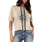 Chulianyouhuo Womens Floral Graphic Chain T-Shirts Vintage Western Tees Loose Bohemian Short Sleeve Crop Tops 2026