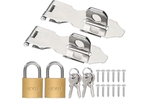 PATIKIL Door Lock Hasp Latch 2.2 Inch,2 Set Stainless Steel Safety Hasp Lock Clasp Hinge Packlock(25mm) with Screws/Key for D