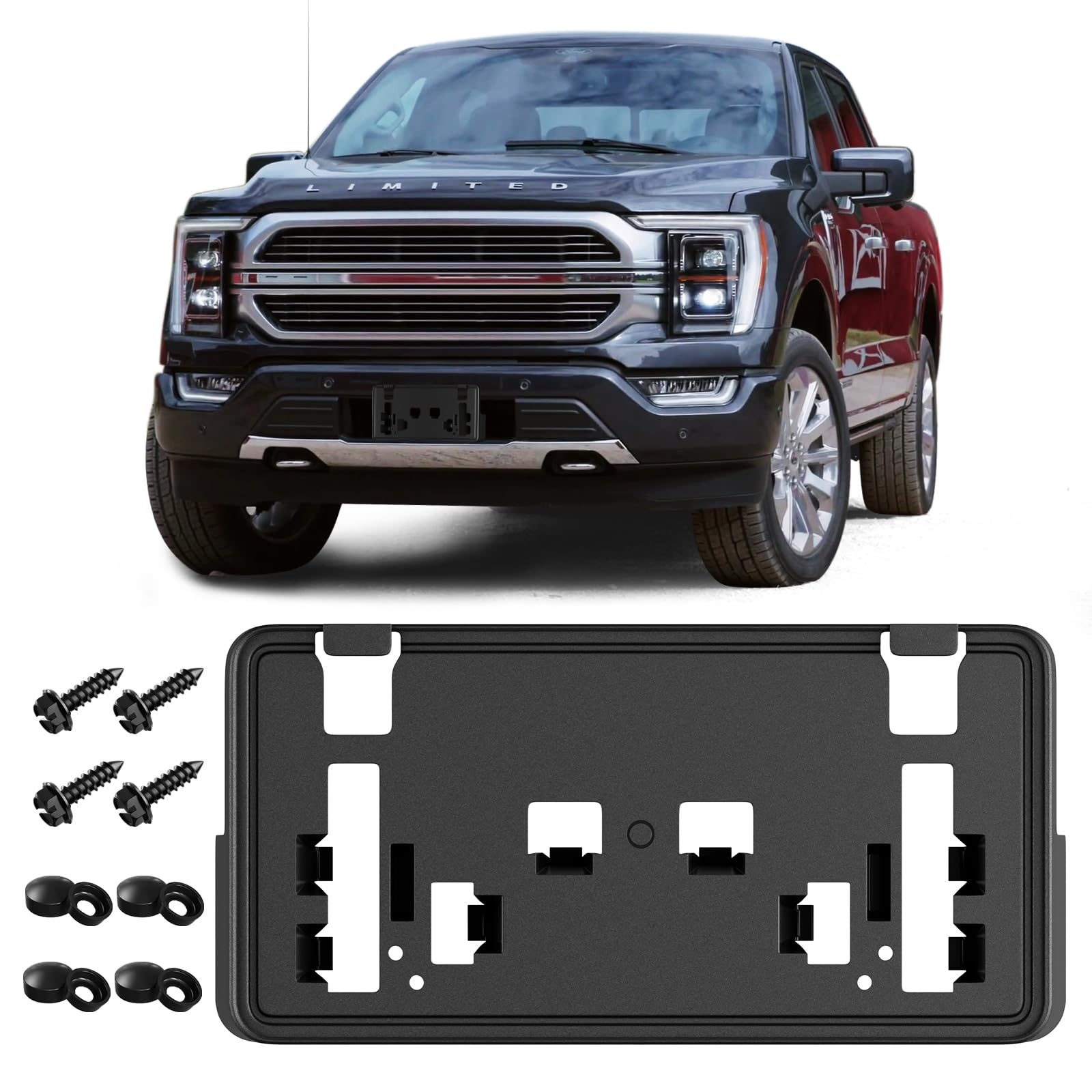 Photo 1 of License Plate Frame for 2021 2022 2023 Ford F150 Accessories- Front Bumper License Plate Bracket Holder 2.7L 3.0L 3.5L V6 ML3Z-17A385-BB FO1068187