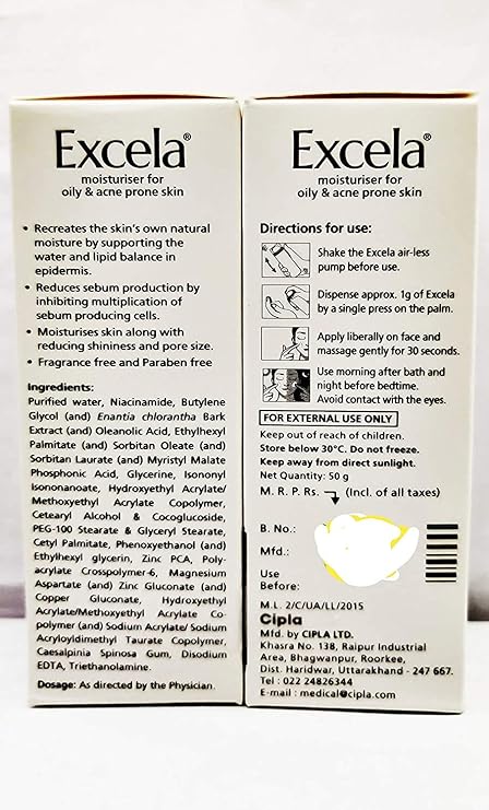 cipla excela moisturiser niacinamide percentage