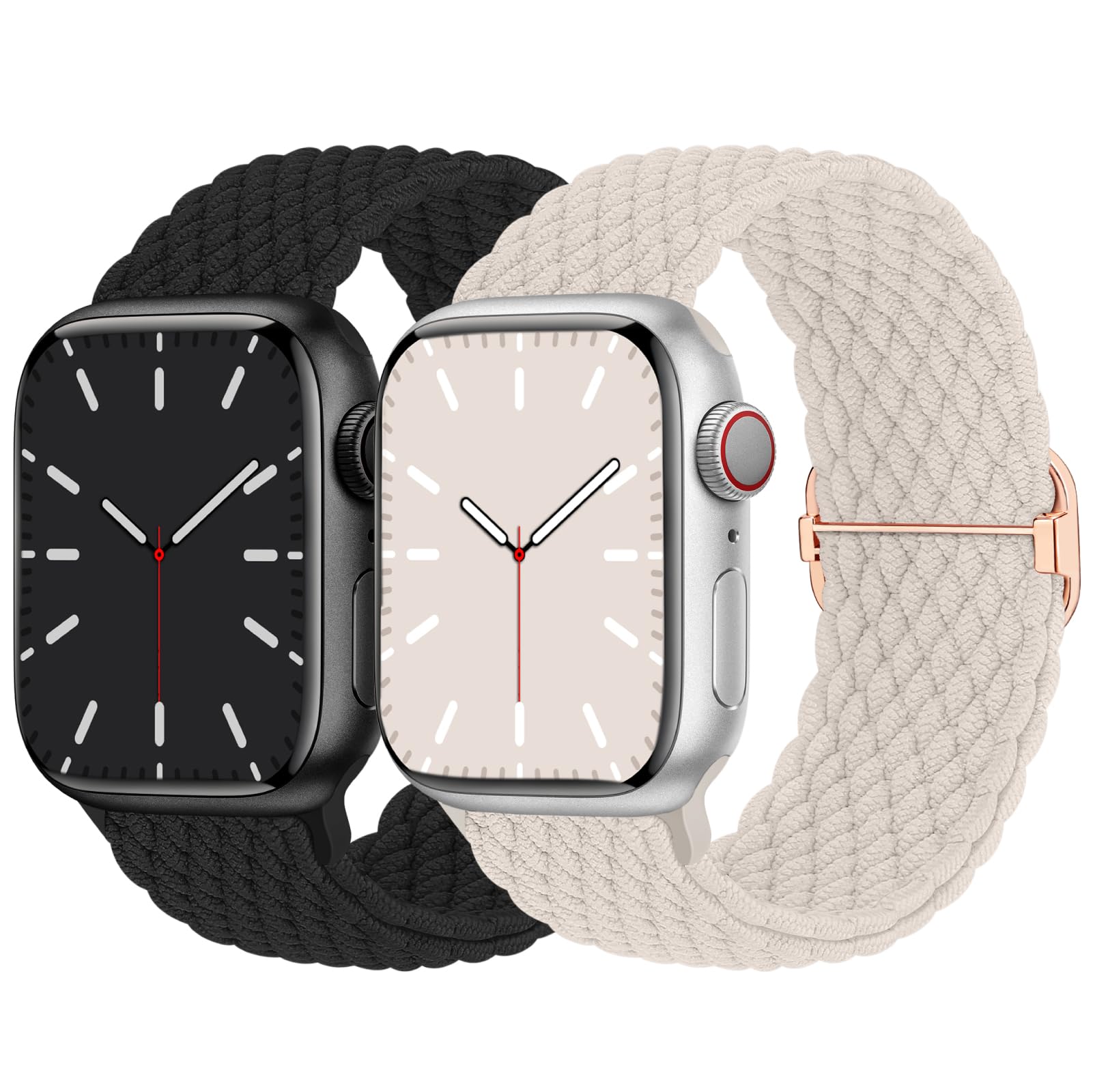 Nimblistic 2 Pack Stretchy Braided Solo Loop Compatible for Apple Watch Straps 42/44/45/46/49mm, Adjustable Sport Stretch Elastic Replacement Band for iWatch SE3/Series 11 10 9 8 7 6 5 4 3 2 1