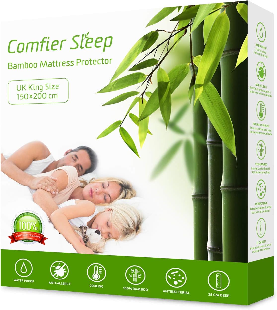 Waterproof Mattress Protector for King Size Bed Bamboo Anti Allergy