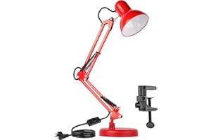 AmeriTop Metal Desk Lamp, Adjustable Swing Arm Table Lamp with Interchangeable Base Or Clamp; Eye-Caring Desk/Clip Reading La