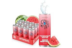 Caliwater - Organic Cactus Water - Watermelon - 5g Sugar, 35 Calories - Half Sugar of Coconut Water - Natural Plant Based Hydration - Skin Care, Electrolyte Drinks - Flavored Water Beverages - 12 Cans