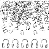 200 Pcs 0.7mm Hole Wire Guardian Protectors, Silver U Shape Wires Guard Loops Thread Protector Stainless Steel Wire Protector for Earring Bracelet Necklace Jewelry Making Supplies DIY Beading Craft