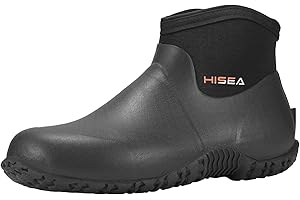 HISEA Men's Rain Boots, Ankle Height Garden Shoes Waterproof Insulated Rubber Neoprene Mud Boots Anti-Slip Outdoor Work Booties for Gardening Farming Camping Fishing and Yard Working