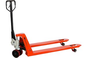 Mighty Lift ML55-2 Heavy Duty Pallet Jack Truck, Wheels: Polyurethane on Steel., 50" Height, 27" width, 48" Length, 5500 lbs. Load Capacity, Orange