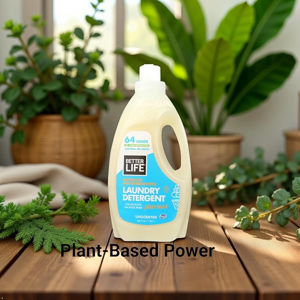 BETTER LIFE LAUNDRY DETERGENT – CONCENTRATED LIQUID LAUNDRY SOAP FOR AUTOMATIC WASHING MACHINE – GENTLE UNSCENTED LAUNDRY SUPPLIES FOR SENSITIVE SKIN – 64OZ