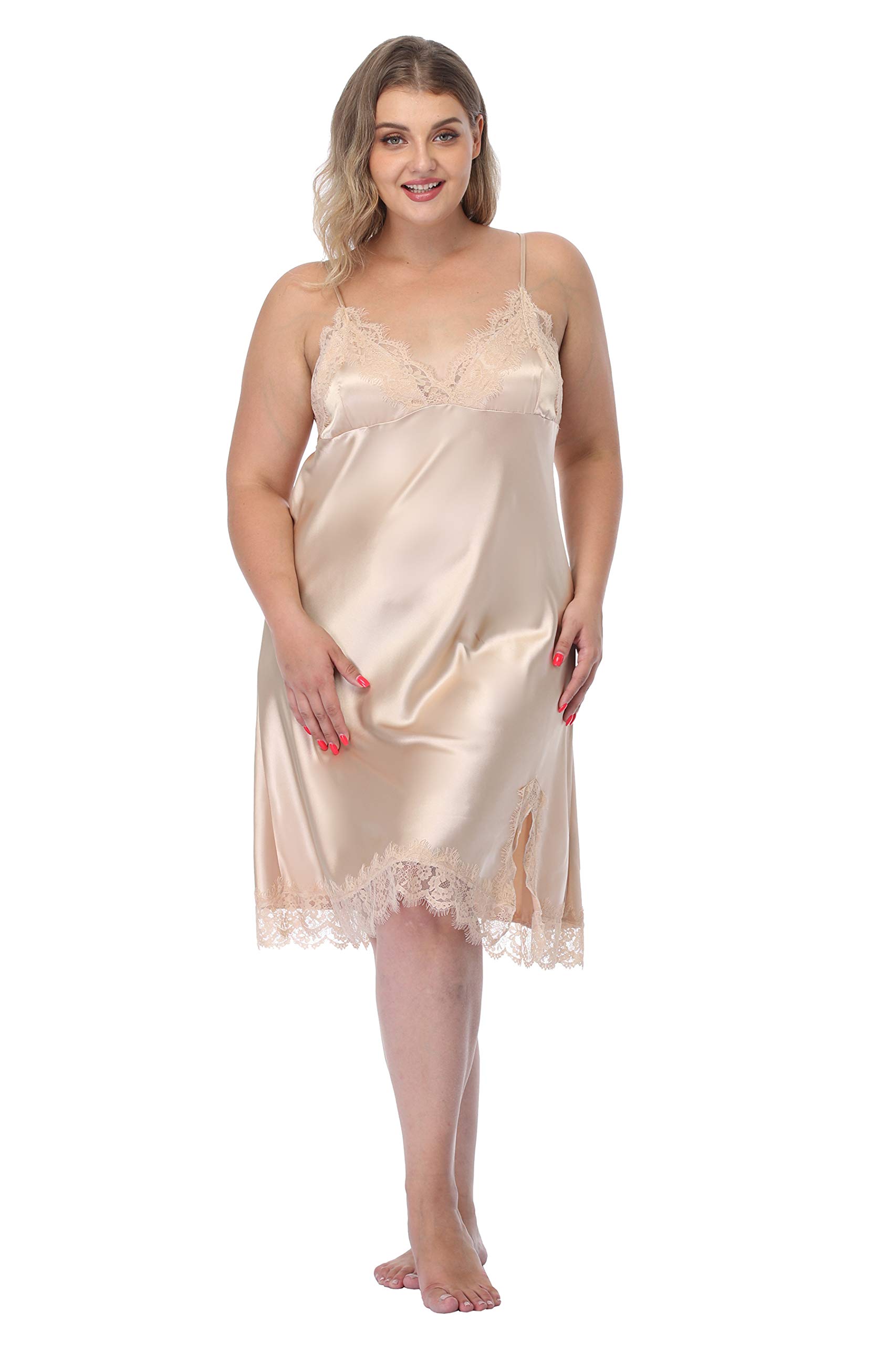 ABC-STAR Women's Plus Size Satin Slip Nightgown