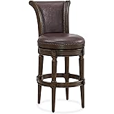 ROME + OAK Runyan 31" Swivel Bar Stool, High Back Barstool in Dark Walnut Finish with Vintage Brown Vegan Leather Seat