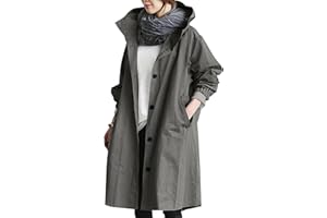 EIDEFE Womens Casual Loose Trench Coat with Pockets Windproof Hooded Coats Fashion Soild Color Fall Jacket