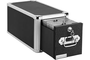 Vaultz CD Case Holder-File-Cabinet CD-Rack w/ 1 Drawer and Key Locks, 8 x 14.5 x 15.5 Inch DVD Organizer and CD-Storage-Box - Black