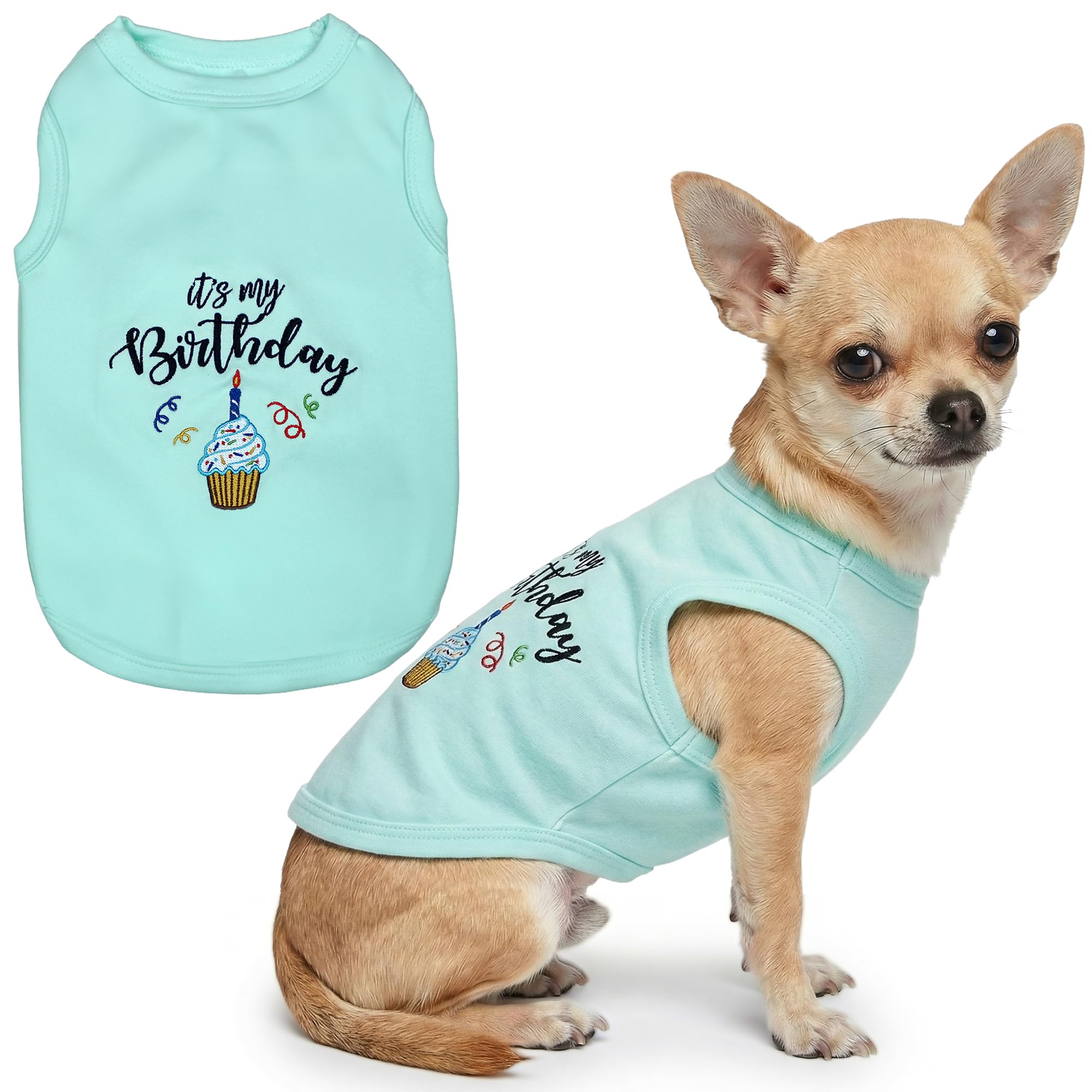 Parisian Pet It's My Birthday Blue Dog Cat Clothes Tee Shirts Dog T-Shirt, S