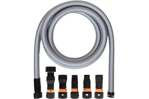 VPC Dust Collection Hose for Home and Shop Vacuums with Expanded Multi-Brand Power Tool Adapter Set Fittings | Silver