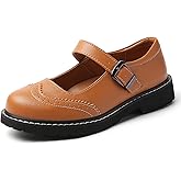 Mary Jane Shoes Women Platform Non-Slip Classics Round Toe Ankle Strap Brogue Style Comfort Casual Oxford Dress Work Mary Jane Flat Shoes