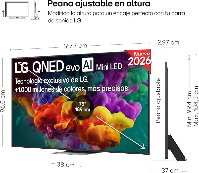 75QNED86B6B - Smart TV QNED EVO AI 75" 4K Sin Reflejos 94%, 2026