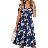 YATHON Fall Dresses for Women 2023 with Sleeves Cotton V Neck Button Down A Line Casual Dress Pockets