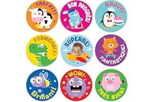 S&O French Inspirational Stickers for Classroom Rewards - French Motivational Decals Teacher Supplies - Cartoon Labels - Chil